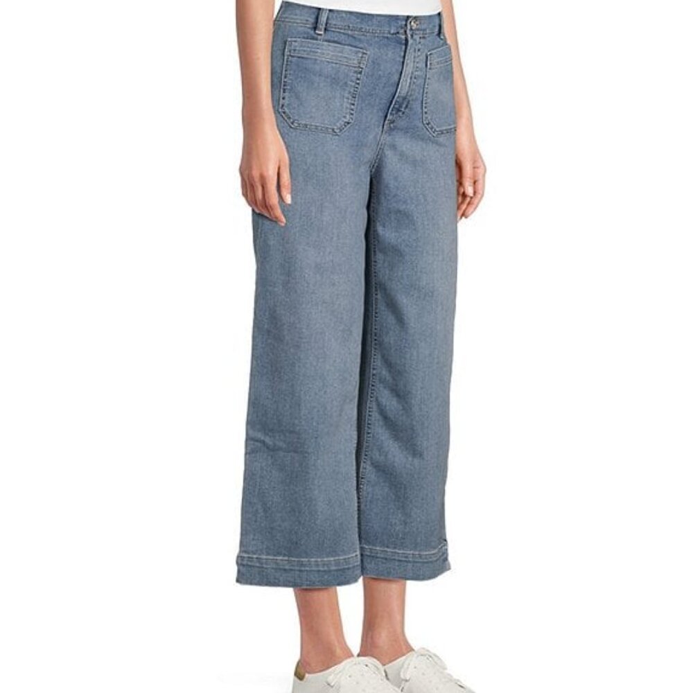 Hollywood Waist High-Rise Wide-Leg Patch Pocket Cropped Jena Wash Jeans - Picture 3 of 6